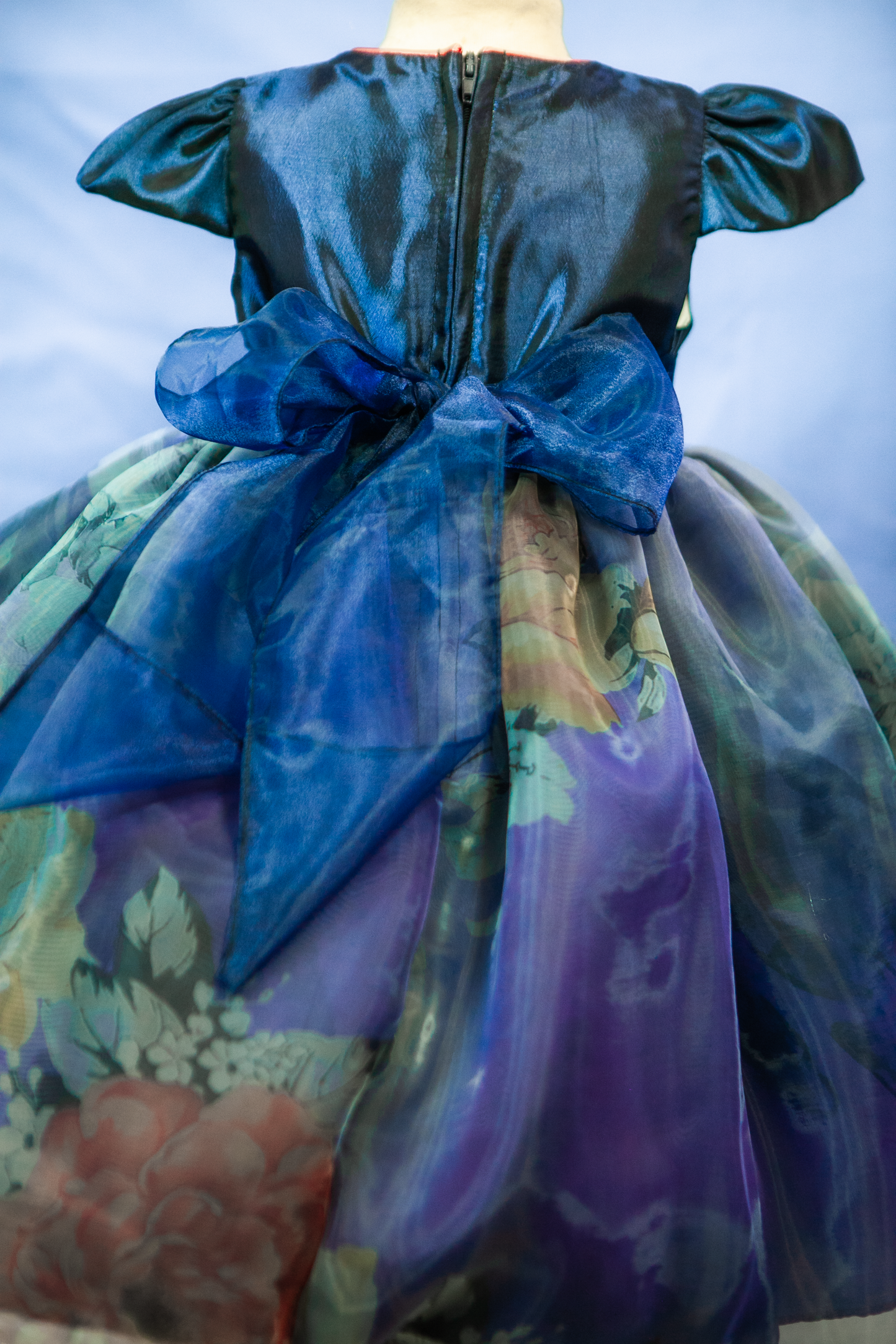 Custom Blue Floral Organza Accent Girl Dress NDesign #4