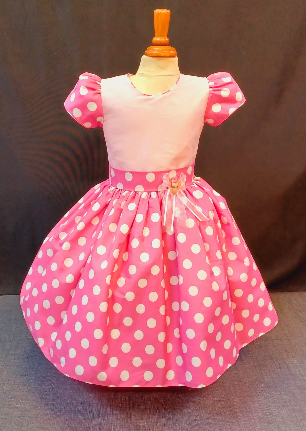 Custom Polka Dot Pink Accent Girl Dress NDesign #9