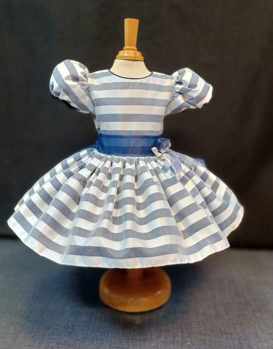 Custom Blue Accent Grey Stripe Girl Dress NDesign #15