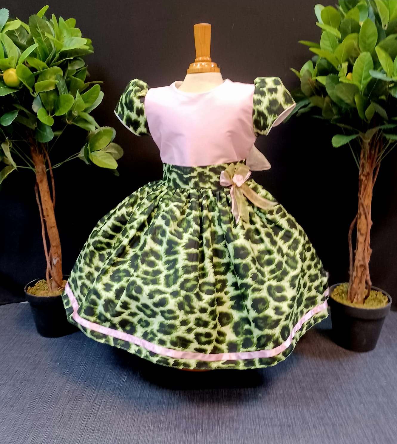 Custom Pink/ Green Accent Girl Dress NDesign #14