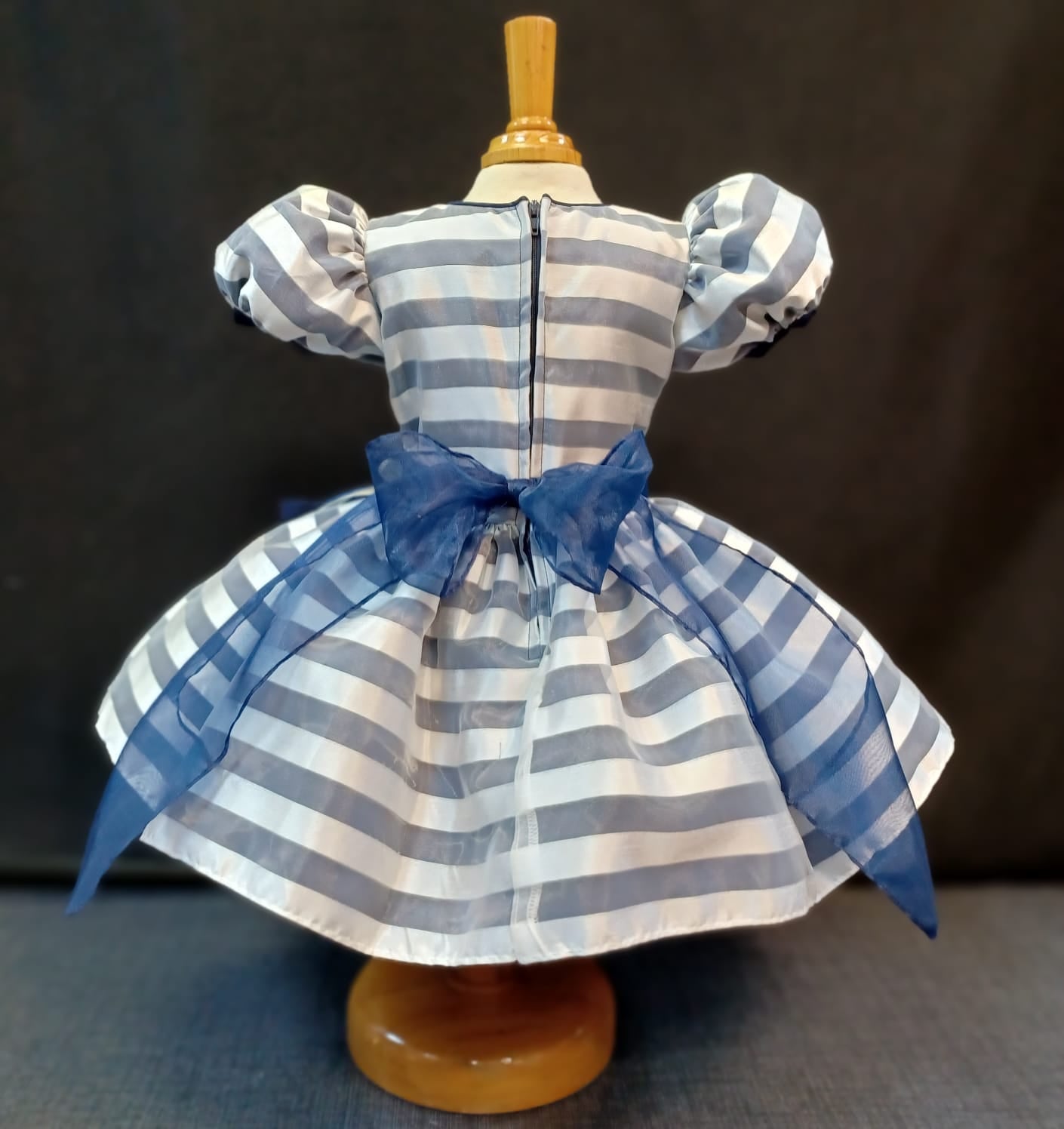 Custom Blue Accent Grey Stripe Girl Dress NDesign #15