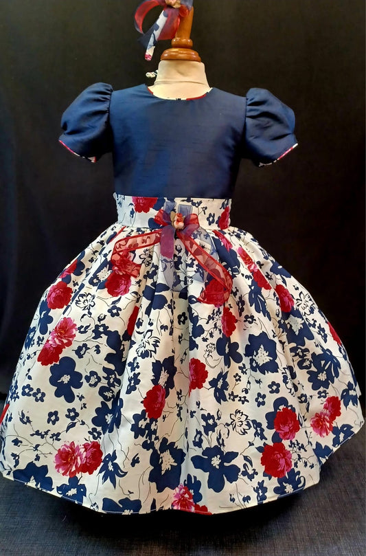 Blue Floral White Accent Girl Dress NDesign #25