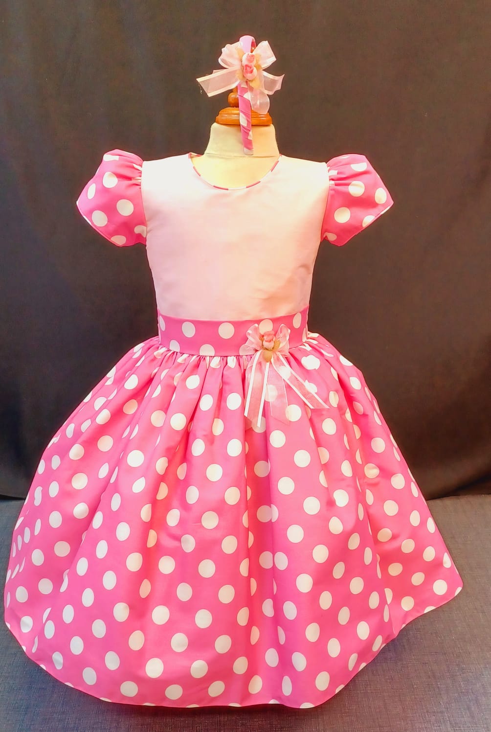 Custom Polka Dot Pink Accent Girl Dress NDesign #9