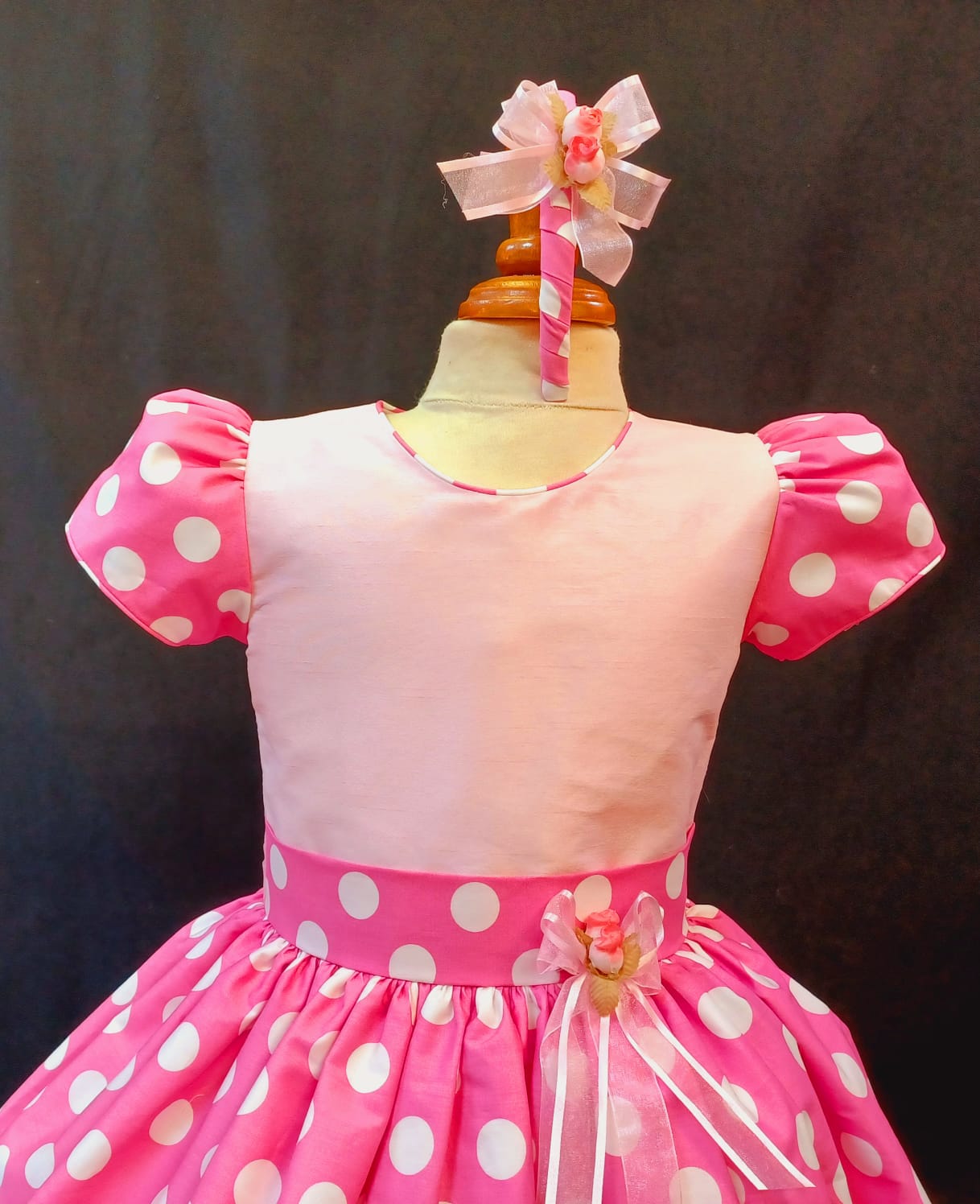 Custom Polka Dot Pink Accent Girl Dress NDesign #9